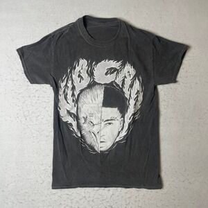 Graphic Tee Dark Gray Split Face Eagle Man Print‎ Short Sleeve T Shirt